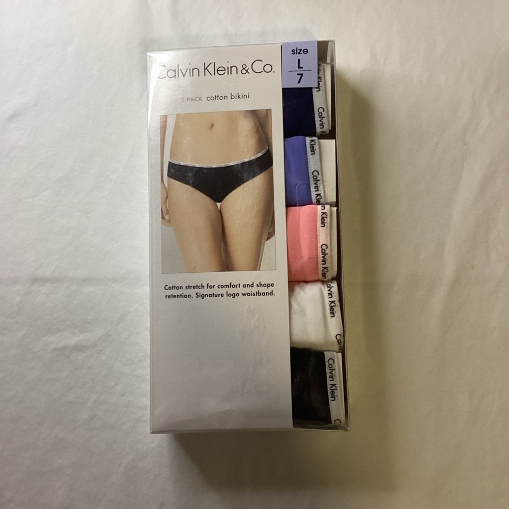 Calvin Klein New in box. Multicolor Cotton 5 Pack Bikini Set Sz s/5, XL/8